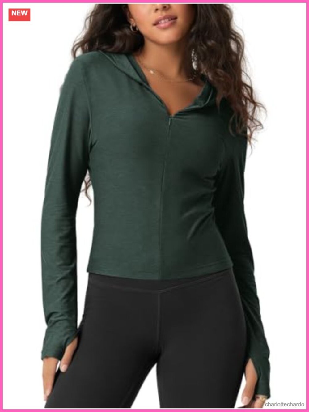 Women's Half-Zip Crop Top with Thumb Holes UPF 50 Long Sleeve Athletic